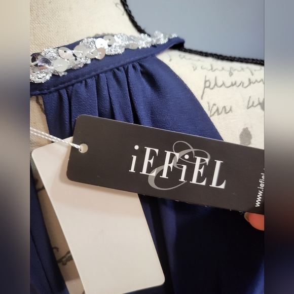 IEFIEL Navy Blue Dress, Embelished Neck, Sleeveless, Mesh Top, Maxi, Size S - Picture 10 of 10